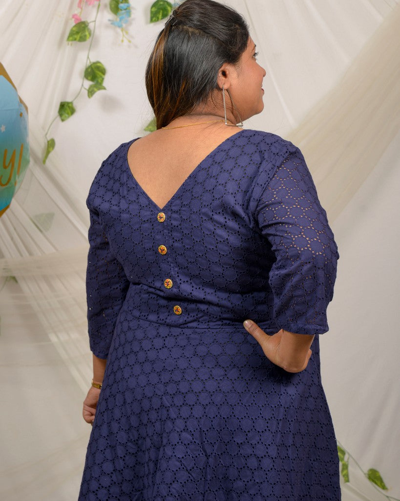 Ink Blue Cutwork Long Maternity Dress