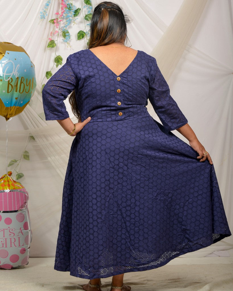 Ink Blue Cutwork Long Maternity Dress
