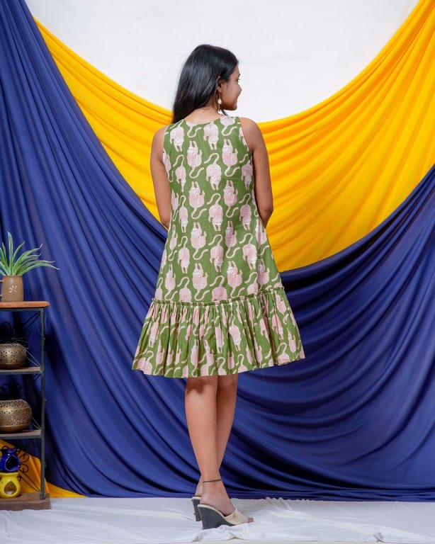 Green Kitty Short Frill Dress