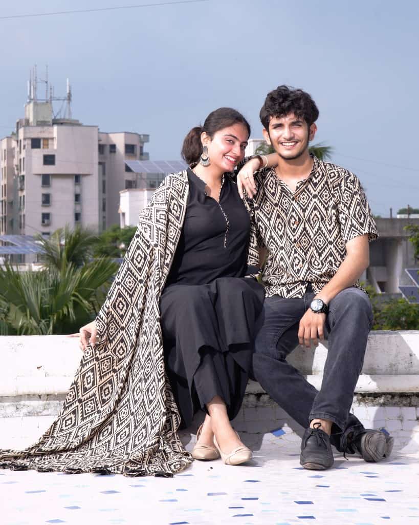 Black Aztec Anarkali Couple Set