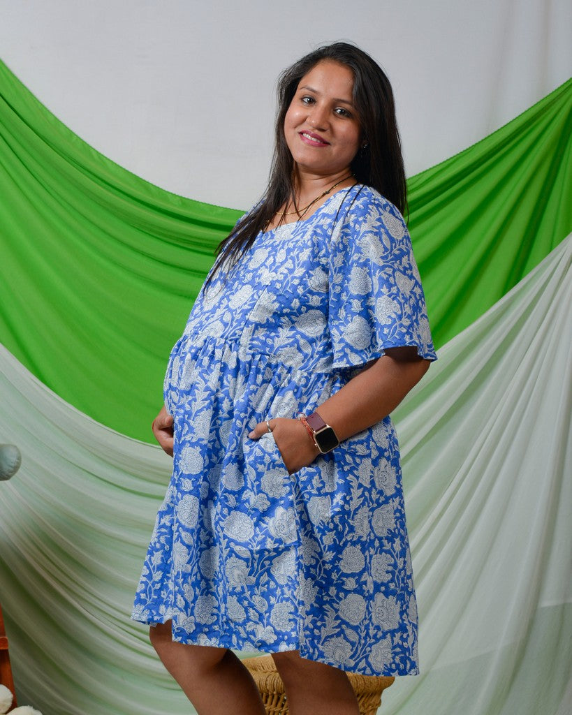 Blue Bloom Short Maternity Dress Secondary image
