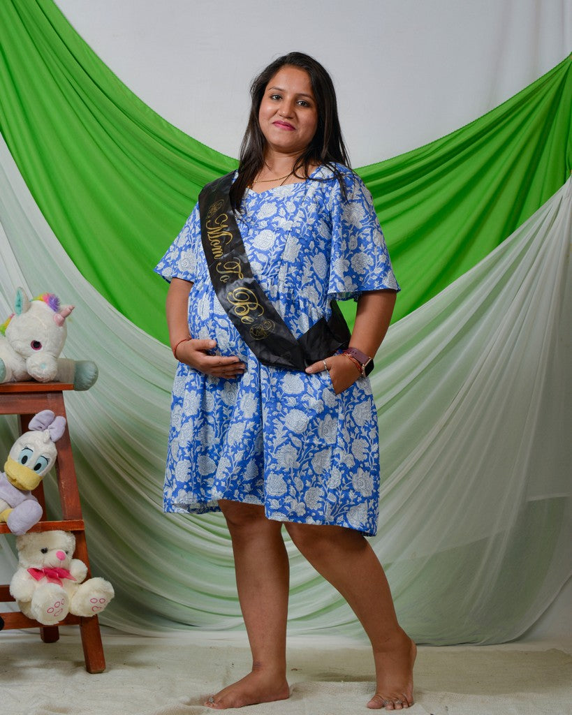 Blue Bloom Short Maternity Dress Main image