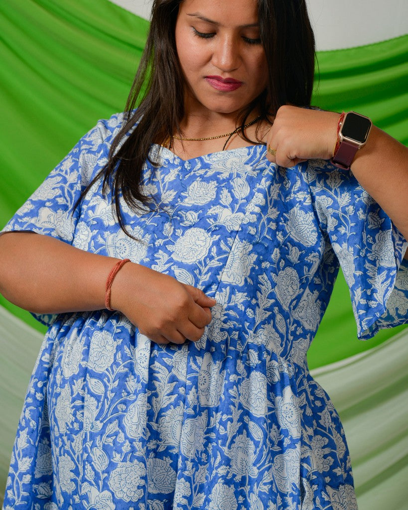 Blue Bloom Short Maternity Dress