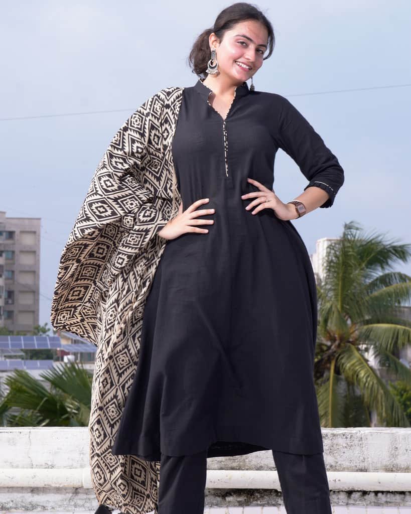 Black Aztec Anarkali Maternity Kurta Set