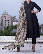 Black Aztec Anarkali Kurta Set