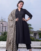 Black Aztec Anarkali Kurta Set