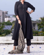 Black Aztec Anarkali Kurta Set