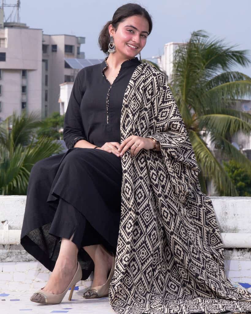 Black Aztec Anarkali Kurta Set