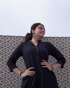 Black Aztec Anarkali Kurta Set