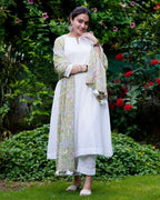 White Mint Green Anarkali Kurta Set