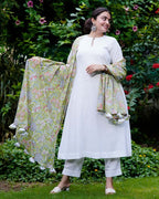 White Mint Green Anarkali Couple Set