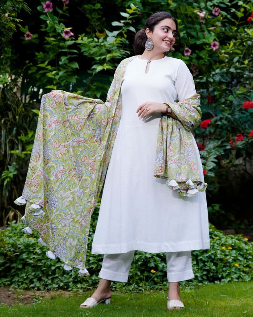 White Mint Green Anarkali Couple Set