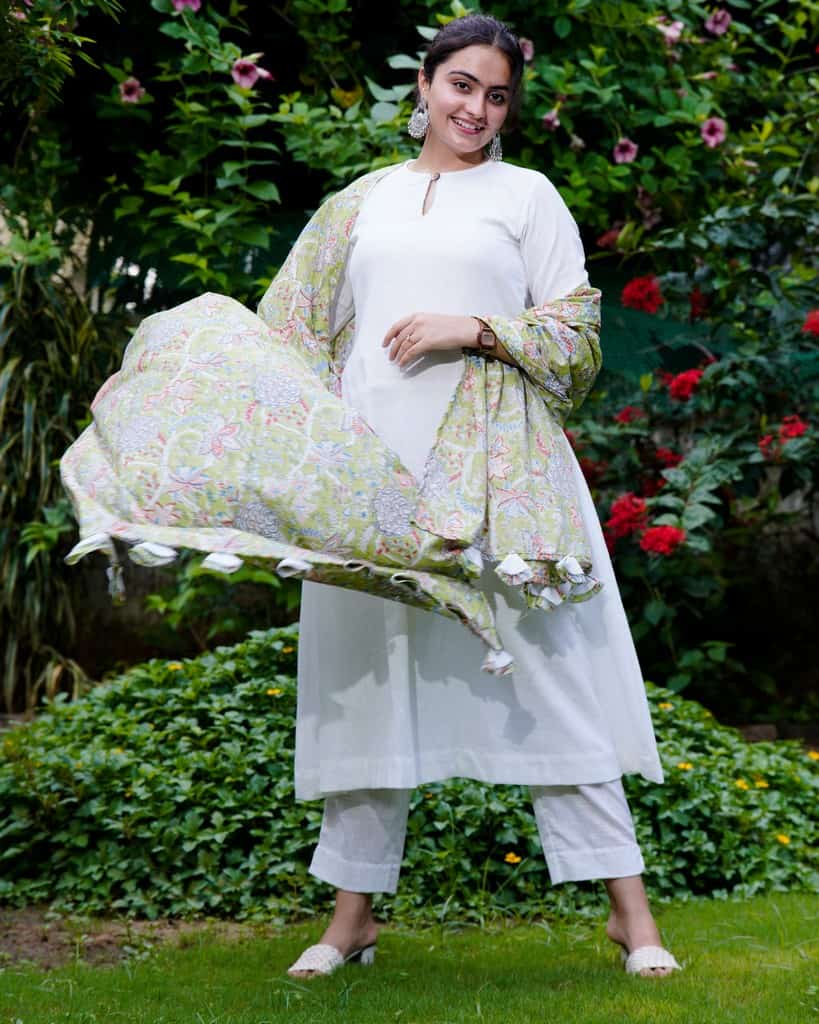 White Mint Green Anarkali Kurta Set