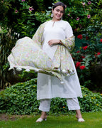 White Mint Green Anarkali Kurta Set