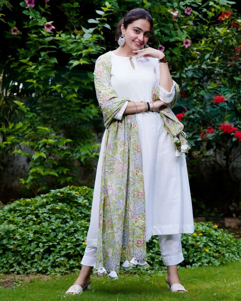 White Mint Green Anarkali Kurta Set