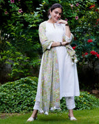 White Mint Green Anarkali Kurta Set