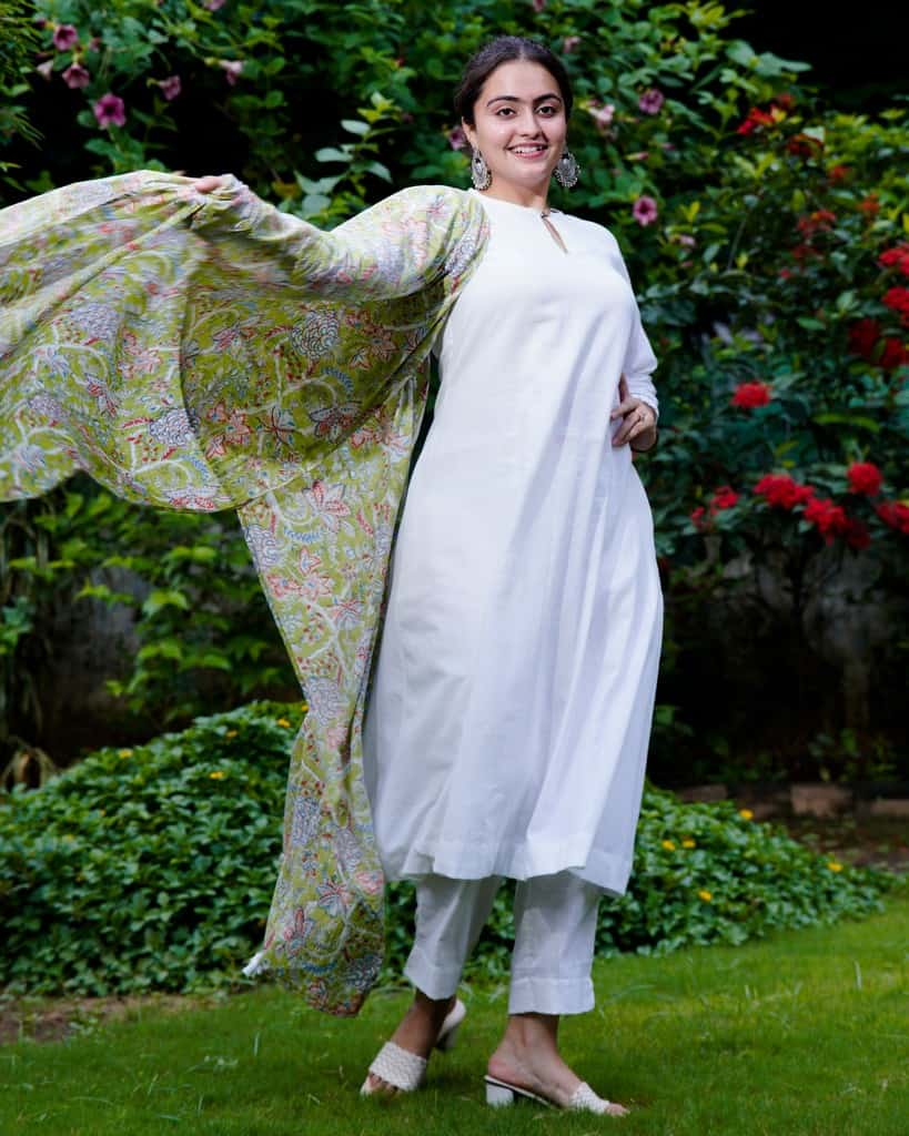 White Mint Green Anarkali Kurta Set