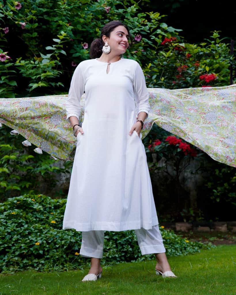 White Mint Green Anarkali Kurta Set
