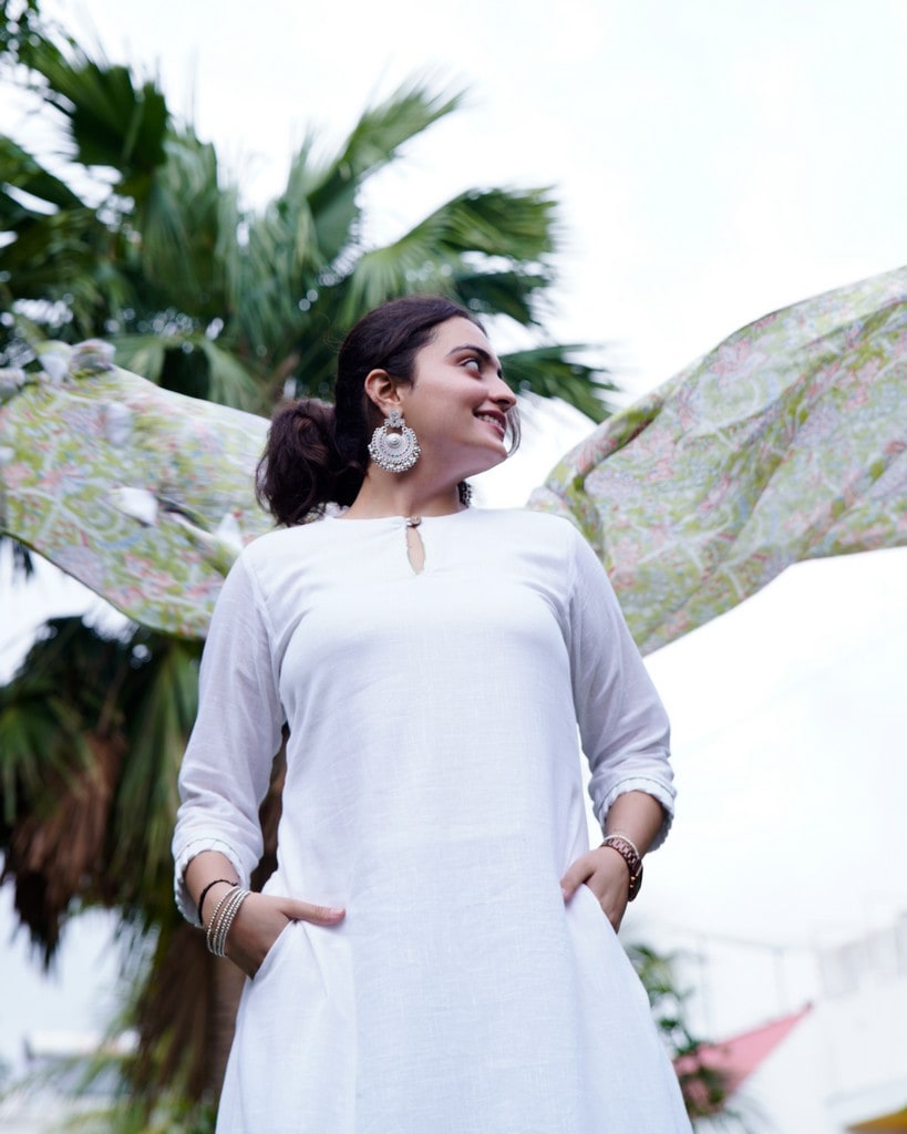 White Mint Green Anarkali Kurta Set