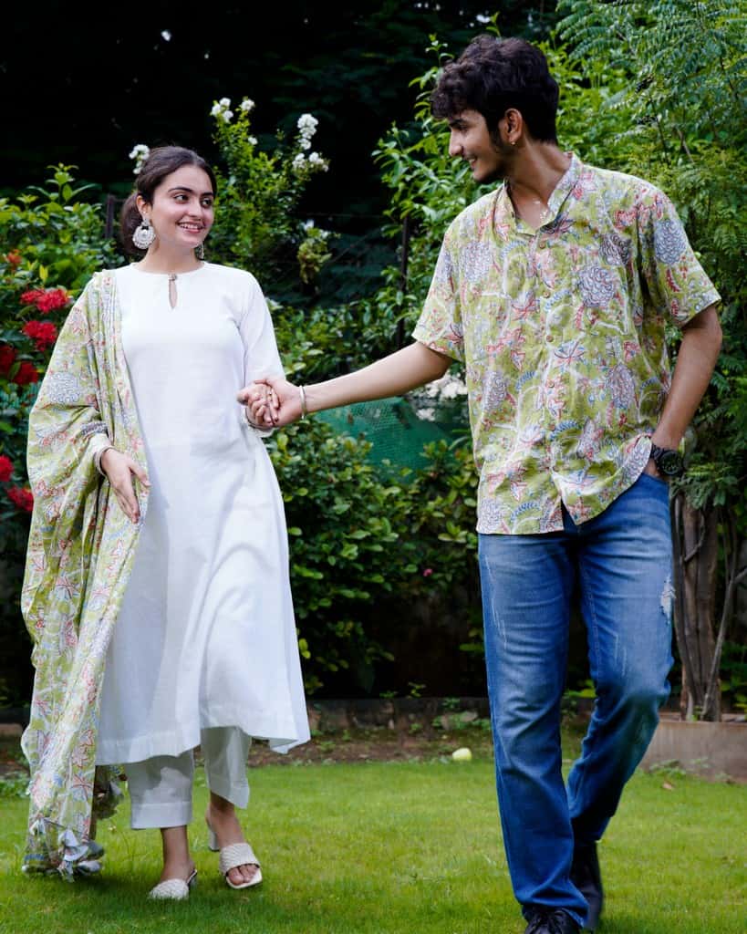 White Mint Green Anarkali Couple Set Secondary image