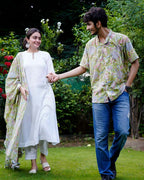 White Mint Green Anarkali Couple Set