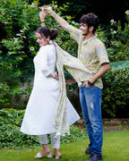 White Mint Green Anarkali Couple Set