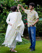 White Mint Green Anarkali Couple Set