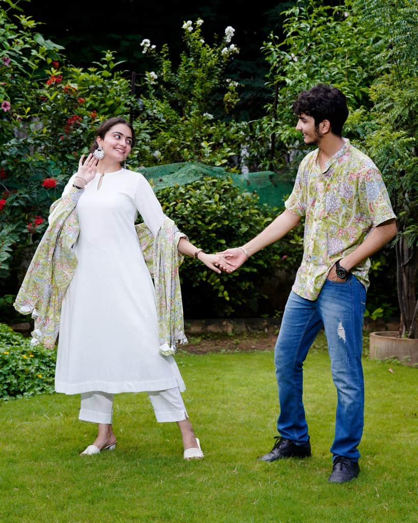White Mint Green Anarkali Couple Set