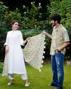 White Mint Green Anarkali Couple Set