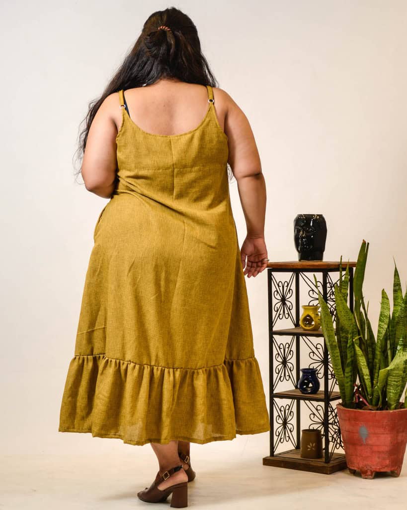 Mustard Checkered Strappy Plus Size Dress