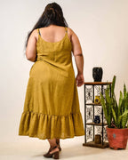 Mustard Checkered Strappy Plus Size Dress