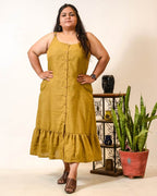 Mustard Checkered Strappy Plus Size Dress