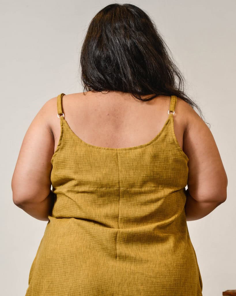 Mustard Checkered Strappy Plus Size Dress