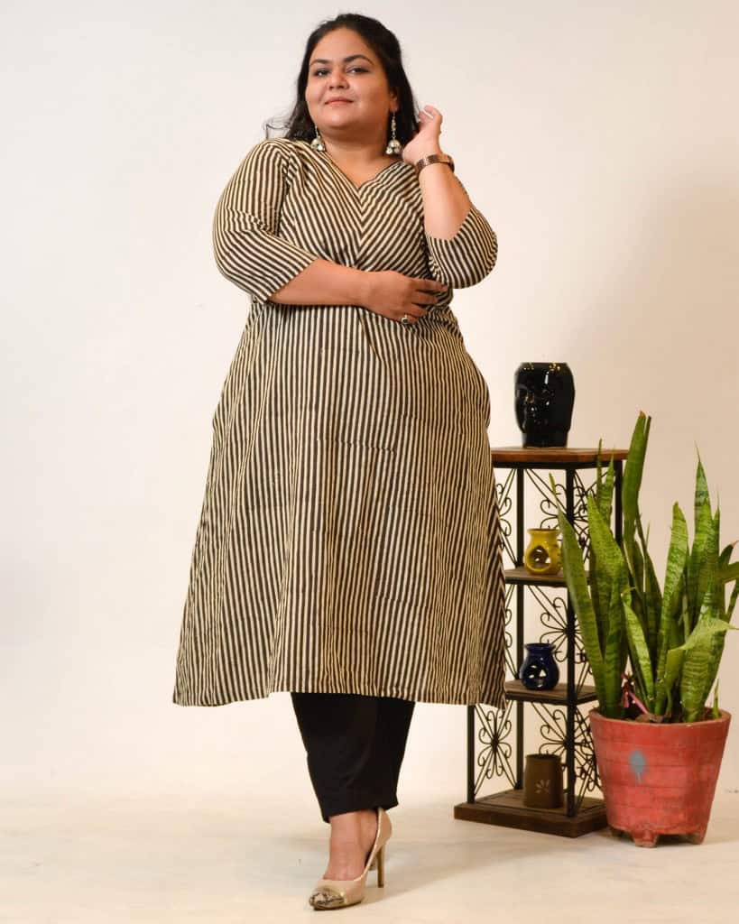 Black Striped Plus Size Kurta