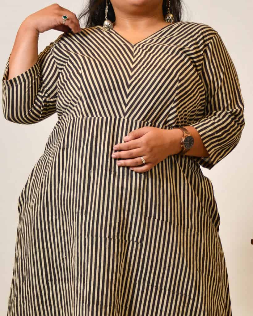 Black Striped Plus Size Kurta