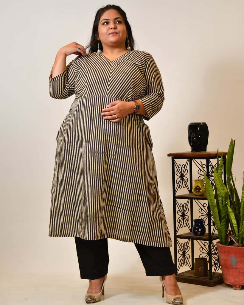Black Striped Plus Size Kurta