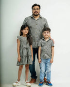 Ikat Checkered Father Kids Twinning