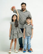 Ikat Checkered Father Kids Twinning