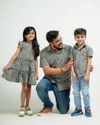 Ikat Checkered Father Kids Twinning