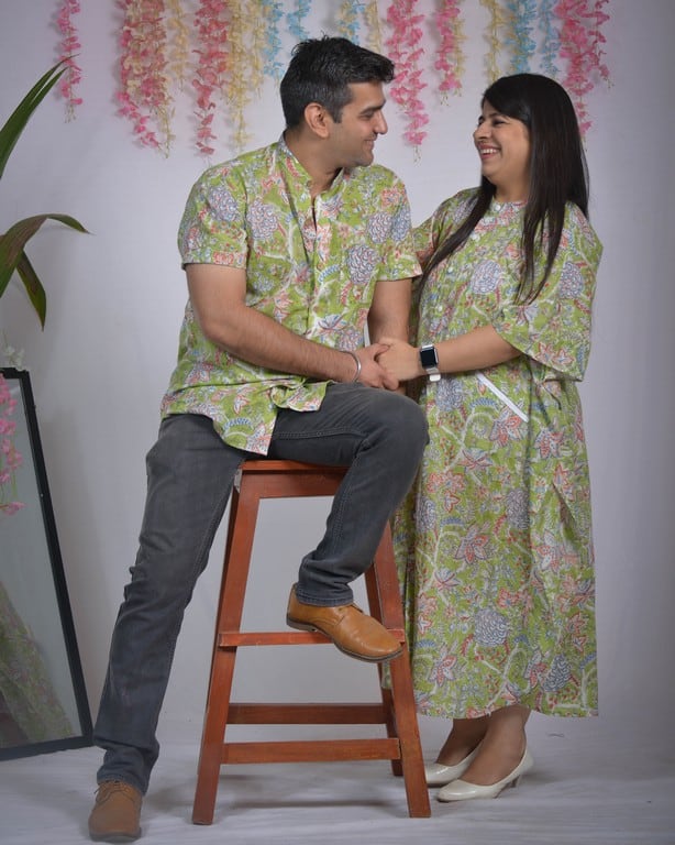 Mint Green Kaftan Couple set
