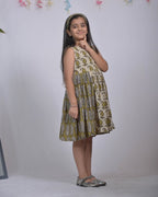 Mustard Block Print Kid Dress