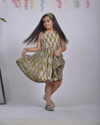 Mustard Block Print Kid Dress