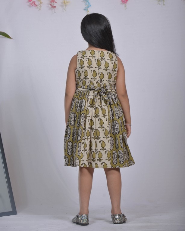 Mustard Block Print Kid Dress