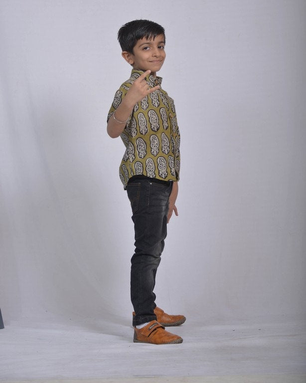Mustard Block Print Kids Shirt