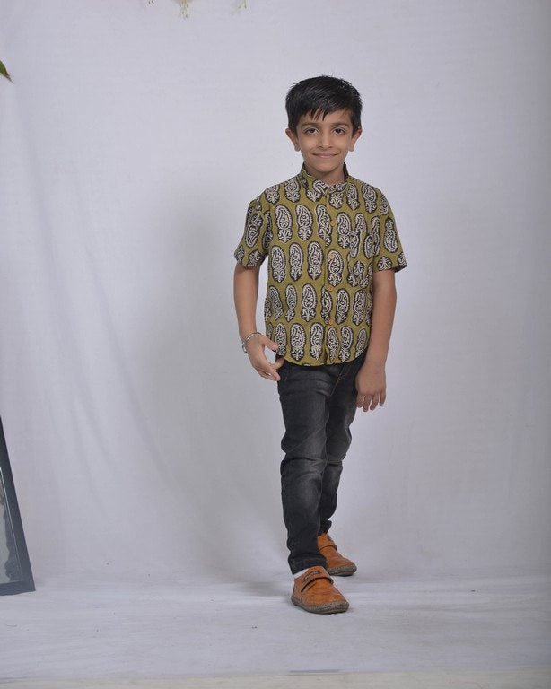 Mustard Block Print Kids Shirt