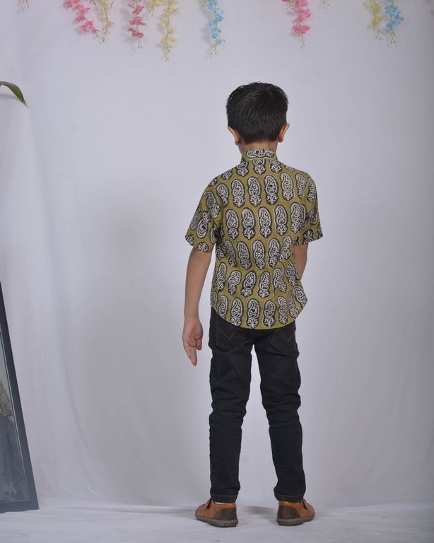 Mustard Block Print Kids Shirt