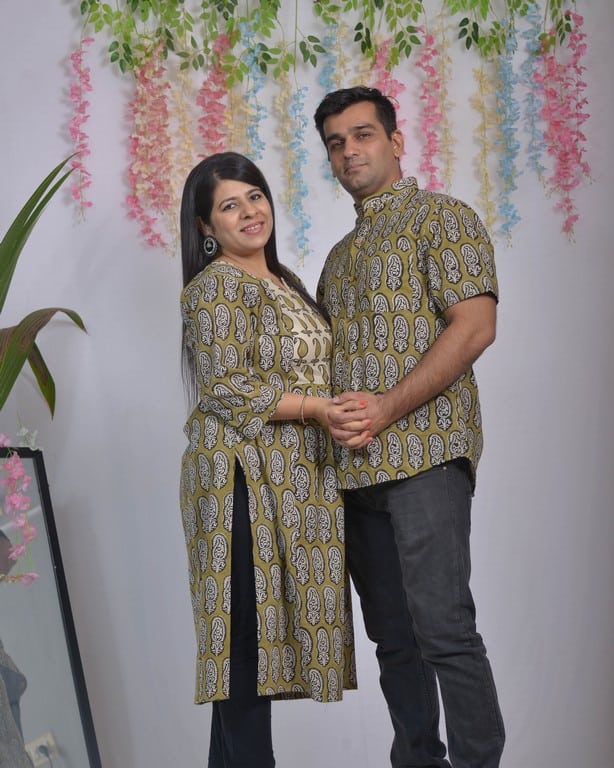 Mustard Block Print Couple Set