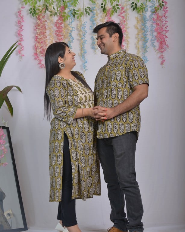 Mustard Block Print Couple Set