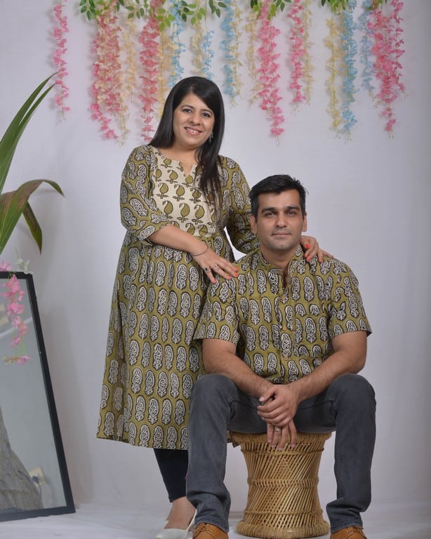 Mustard Block Print Couple Set