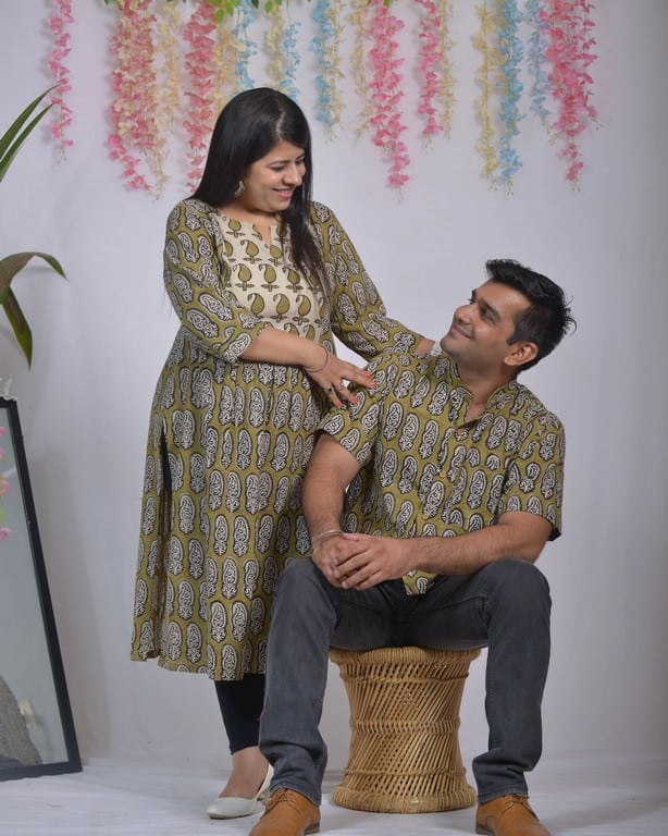 Mustard Block Print Couple Set